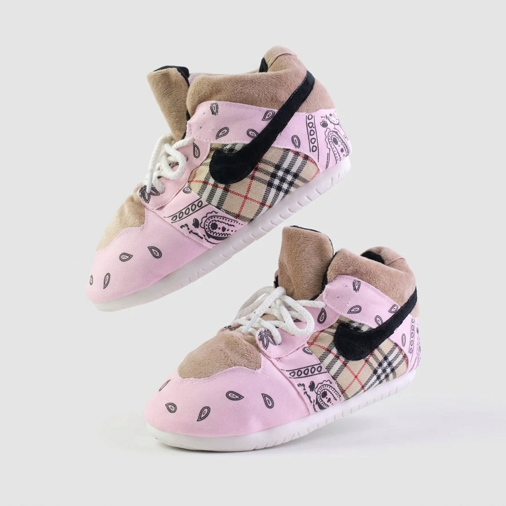 AJ 1 SB Travis Paisley Pink Check Retro Trainer Sneaker Slippers