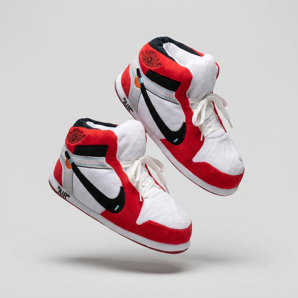 AJ 1 OFF White Red Retro Lo Hi Top Unisex Trainer Sneaker Slippers