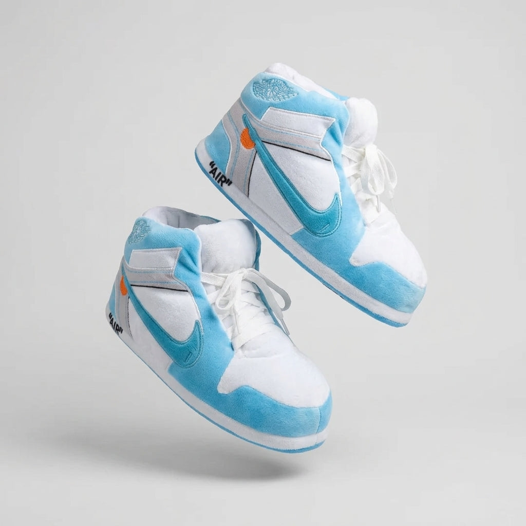AJ 1 OFF White Blue Retro Lo Hi Top Unisex Trainer Sneaker Slippers
